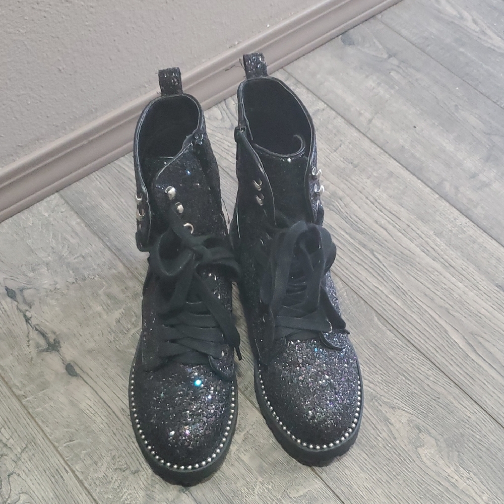 NEW - Sparkling Black Women's Combat Boots